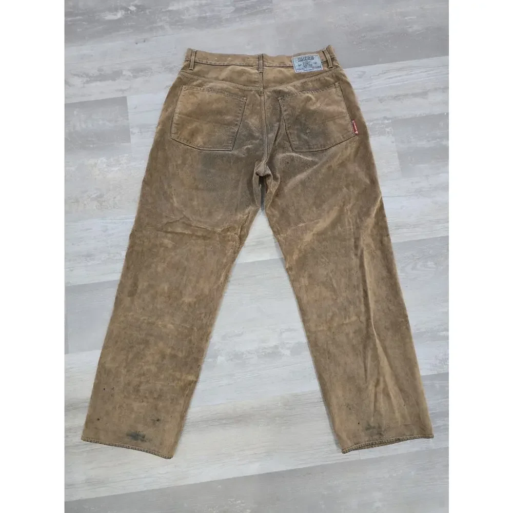 Vtg Y2K Guess Premium 00 XX Tiger Stripe Jeans 36 Baggy Coated Denim Flocked Bro